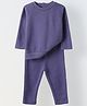Spunkies Cotton Knit Full Sleeves Textured Tee With Pant Set - Blue