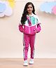 Spunkies Cotton Knit Full Sleeves Sports Text Printed Zipper Jacket With Pant Set - Pink