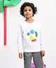 Spunkies Cotton Knit Full Sleeves Geometric Embroidered Light Winter Sweatshirt - White
