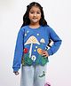 Spunkies Cotton Knit Full Sleeves Floral & Mushroom Embroidered Light Winter Sweatshirt - Blue