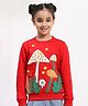 Spunkies Cotton Knit Full Sleeves Floral & Mushroom Patch Detailed Light Winter Sweatshirt - Red