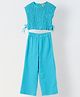 Spunkies Cotton Knit Sleeveless Smocked Top With Pant Set - Blue