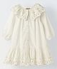 Spunkies Cotton Woven Full Sleeves Schiffli Embroidered Peter Pan Collar Shirt Style Dress - White