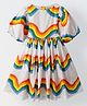 Spunkies Cotton Woven Half Balloon Sleeves Rainbow Printed Dress - Multi Colour