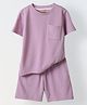 Spunkies Cotton Knit Half Sleeves Textured Tee & Shorts Set - Lilac