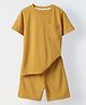 Spunkies Cotton Knit Half Sleeves Textured Tee & Shorts Set - Mustard