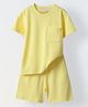 Spunkies Cotton Knit Half Sleeves Textured Tee & Shorts Set - Yellow