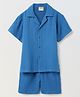 Spunkies Cotton Knit Half Sleeves Textured Shirt With Shorts Set - Royal Blue