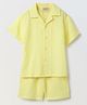 Spunkies Cotton Knit Half Sleeves Textured Shirt With Shorts Set - Yellow