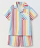 Spunkies Cotton Knit Half Sleeves Striped Shirt With Coordinating Shorts Set - Multi Colour