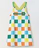 Spunkies Cotton Woven Chessboard Checked Brand Name Printed Dress - Multi Colour