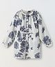Spunkies Cotton Woven Full Sleeves Floral Printed Dress - Grey