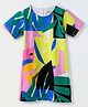 Spunkies Cotton Woven Half Sleeves Leaves Printed Dress - Multi Colour
