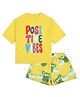 Spunkies Cotton Knit Half Sleeves Positive Vibes Text Printed Tee & Shorts Set -Yellow