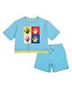 Spunkies Cotton Knit Half Sleeves Hand Impressions Printed Tee & Shorts Set - Blue