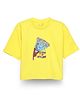 Spunkies Cotton Knit Half Sleeves Pizza Printed Sequins Embellished Tee - Yellow