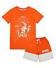 Spunkies Cotton Knit Half Sleeves Typography & Space Theme Printed Tee & Shorts Set - Orange