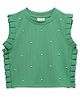 Spunkies Cotton Knit Sleeveless Pearls Embellished Top - Green