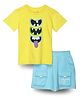 Spunkies Cotton Knit Half Sleeves Abstract Printed Tee & Shorts Set - Yellow