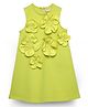 Spunkies Cotton Woven Sleeveless Floral Applique Detailed Dress - Lime Green