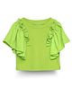 Spunkies Cotton Knit Half Flutter Sleeves Solid Top - Green