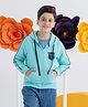 Spunkies Cotton Knit Full Sleeves Yale Text Printed Hooded Sweatjacket - Aqua Blue