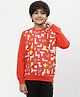 Spunkies Cotton Knit Full Sleeves Abstract Printed Light Winter Sweatshirts - Red