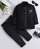 Fourfolds Jacquard Woven Full Sleeves Abstract Embroidered Sequins Embellished Sherwani With Pant & Jacket Set - Black