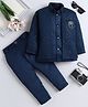 Fourfolds Jacquard Woven Full Sleeves Abstract Embroidered Sequins Embellished Sherwani With Pant & Jacket Set - Navy Blue