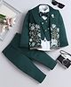 Fourfolds Woven Full Sleeves Floral & Elephant Embroidered 3 Piece Party Suit Set With Bow - Dark Green