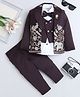 Fourfolds Woven Full Sleeves Floral & Elephant Embroidered 3 Piece Party Suit Set With Bow - Wine