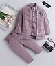 Fourfolds Jacquard Woven Full Sleeves Floral Embroidered Sequins Embellished Sherwani With Pant & Jacket Set - Mauve