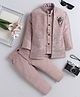 Fourfolds Jacquard Woven Full Sleeves Floral Embroidered Sequins Embellished Sherwani With Pant & Jacket Set - Light Pink