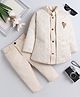 Fourfolds Woven Solid Sherwani Trouser With Full Sleeves Rhinestones Embellished & Abstract Embroidered Jacket Set - Beige