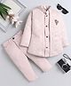 Fourfolds Woven Solid Sherwani Trouser With Full Sleeves Rhinestones Embellished & Abstract Embroidered Jacket Set - Light Pink