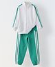 Spunkies Cotton Knit Full Sleeves Side Taped Jacket & Pant Set - White & Green