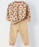 Spunkies Cotton Knit Full Sleeves Porcupine Printed Winter Sweatshirt & Joggers Set - Beige