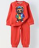 Spunkies Cotton Knit Full Sleeves Teddy Bear Printed Winter Sweatshirt & Joggers Set - Red
