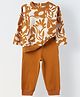 Spunkies Cotton Knit Full Sleeves Floral Printed Top & Joggers Set - Brown