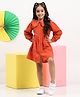 Spunkies Cotton Knit Full Sleeves Lace Detailed Shirt Style Peter Pan Collared Dress - Rust Orange