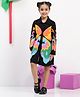 Spunkies Cotton Woven Full Sleeves Butterfly Printed Dress - Black