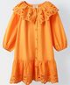 Spunkies Cotton Woven Full Sleeves Schffli Embroidered Dress - Orange