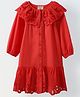 Spunkies Cotton Woven Full Sleeves Schffli Embroidered Dress - Red