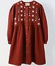 Spunkies Cotton Woven Full Sleeves Stars Embroidered Dress - Rust Orange