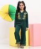 Spunkies Cotton Knit Full Sleeves Abstract Embroidered Shirt Style Top & Pant Set - Green