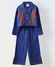 Spunkies Cotton Knit Full Sleeves Abstract Embroidered Shirt Style Top & Pant Set - Blue