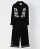 Spunkies Cotton Knit Full Sleeves Abstract Embroidered Shirt Style Top & Pant Set - Black