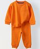 Spunkies Cotton Knit Full Sleeves Solid Tee & Pant Set - Orange