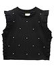 Spunkies Cotton Knit Sleeveless Pearl Embellished Top - Black