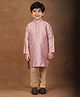 Superminis Silk Woven Full Sleeves Gota Lace Embellished Kurta & Pyjama  Set - Pink